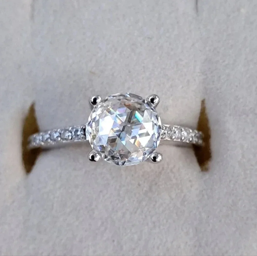 Genuine Moissanite Ring Platinum Over 925 Sterling Silver.
